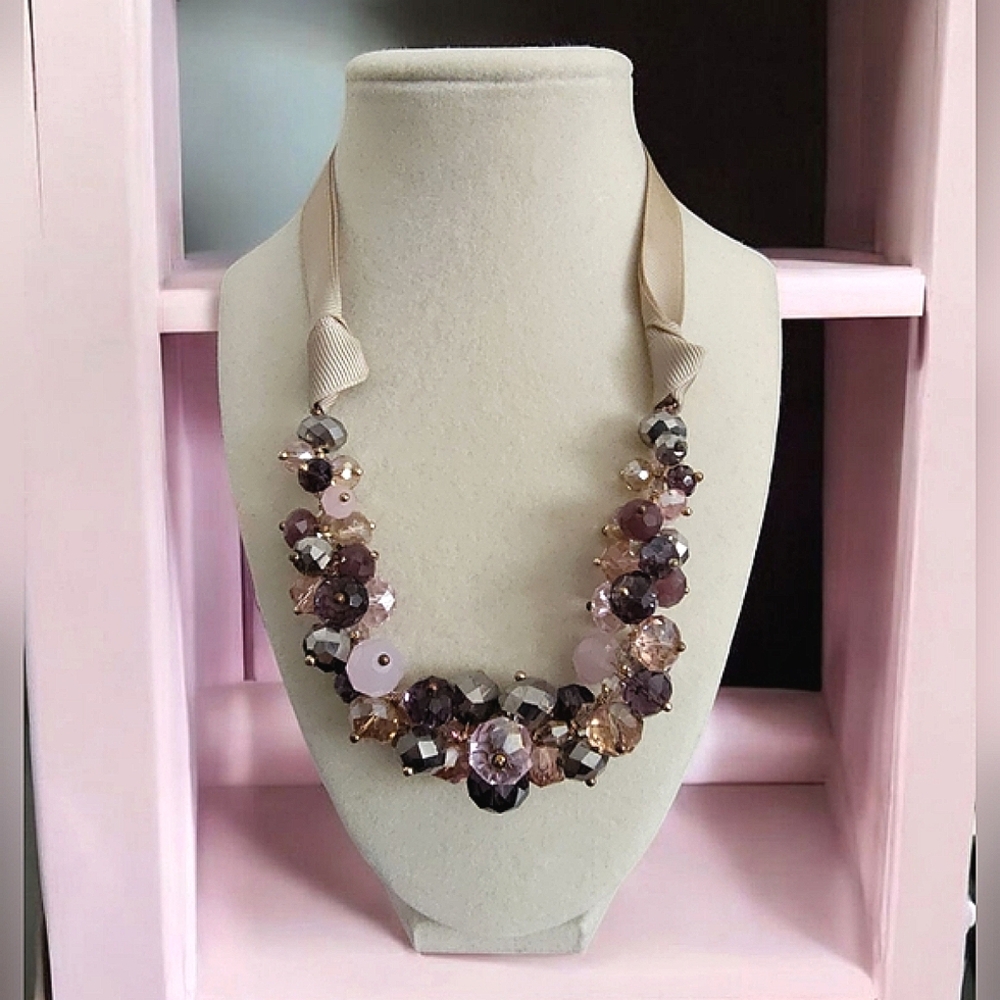 Ali-Khan New York Purple & Pink Cluster Beaded Statement Necklace